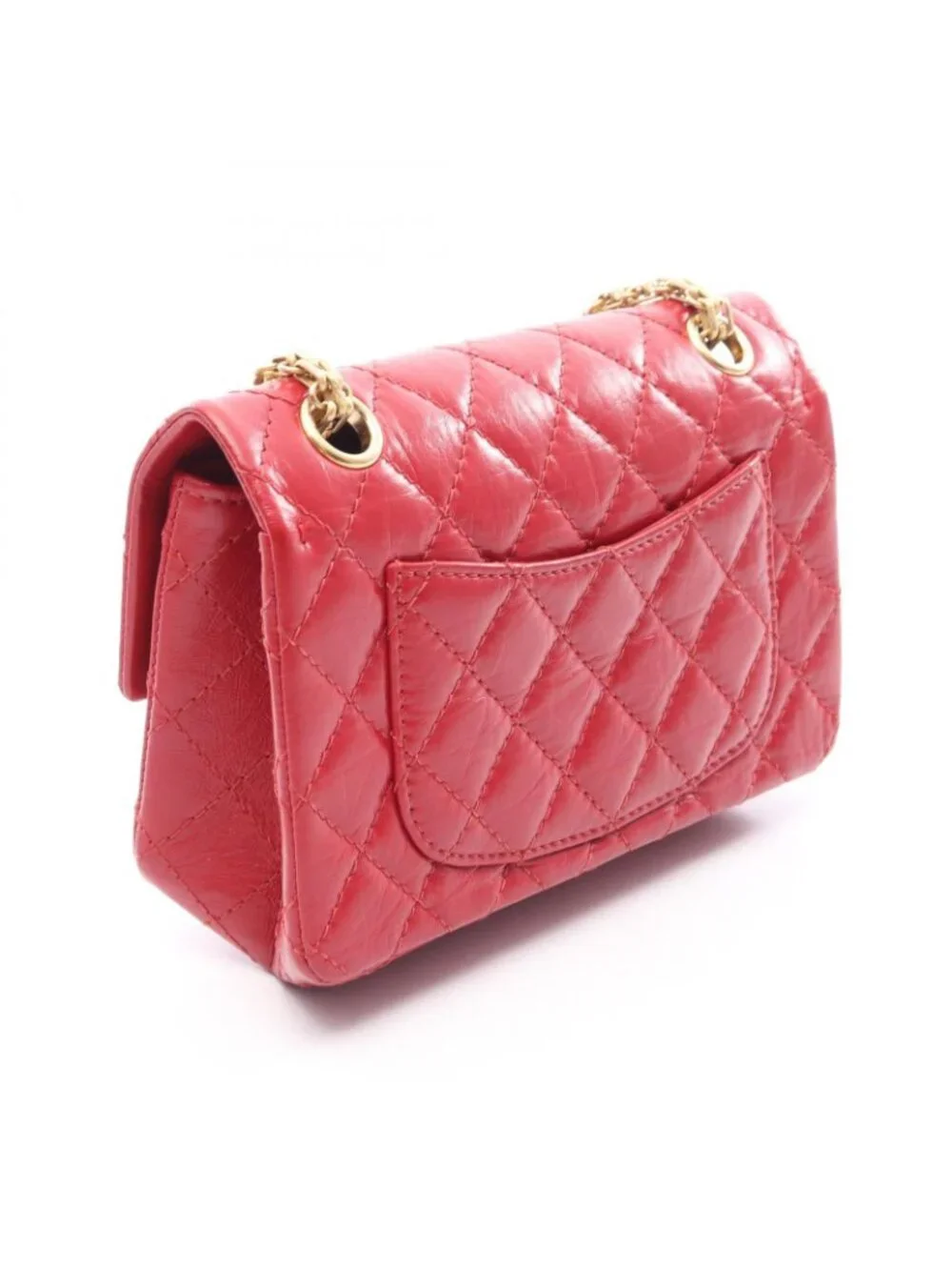 Chanel Shoulder Bag 2.55 Red Calf Mini Quilted Chain